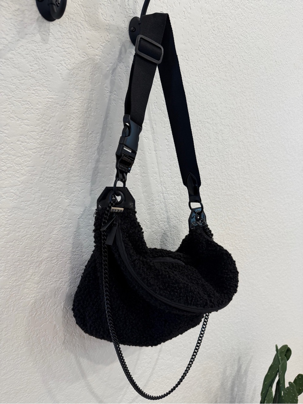 BEIS Black Sherpa Crossbody Bum Sling Bag